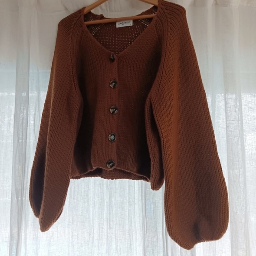 Carly Jean Los Angeles Warm Brown Chunky Knit Cardigan - Picture 7 of 7